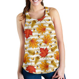 Maple leaf oak leaf acorns beige striped background Women Racerback Tank Top