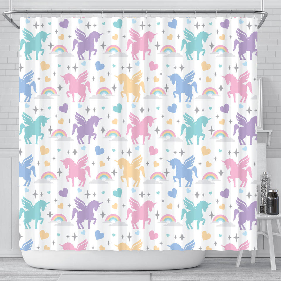 Colorful Unicorn Rainbow Heart Pattern Shower Curtain Fulfilled In US