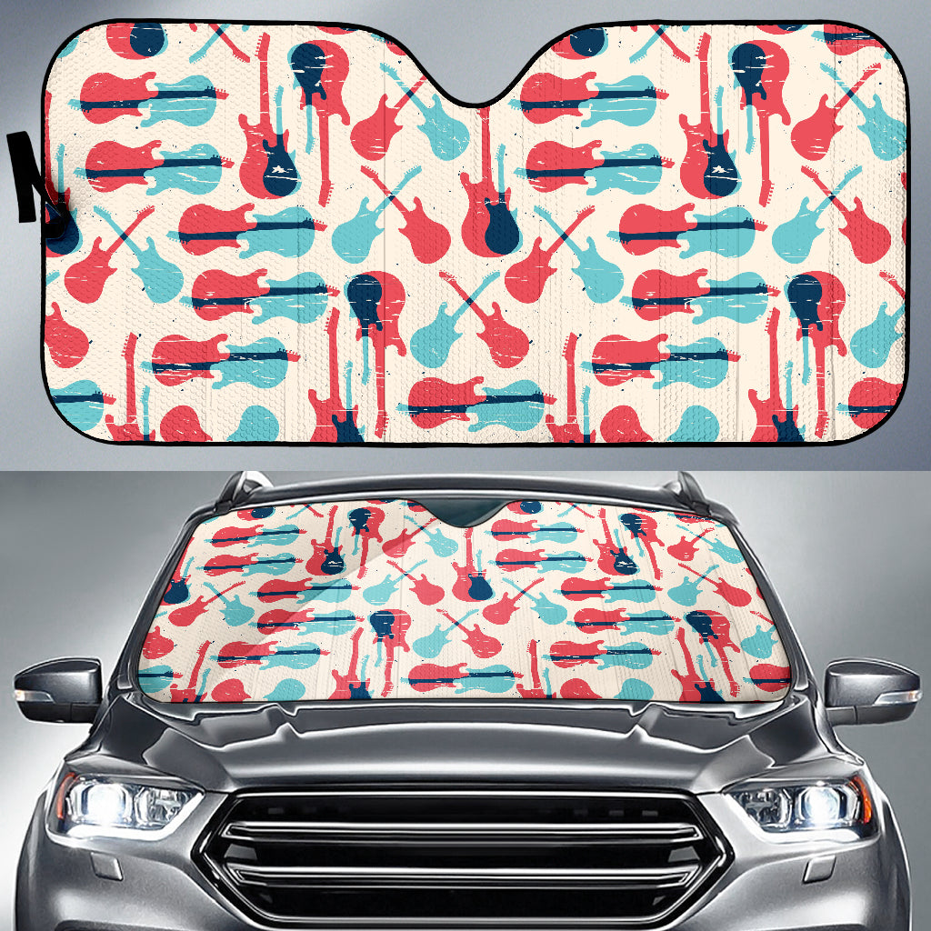 Red Blue Guitar Pattern Car Sun Shade
