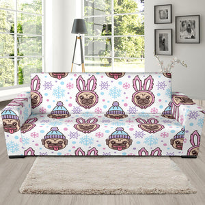 Cute Pug Hat Rabbit Costume Pattern Sofa Slipcover