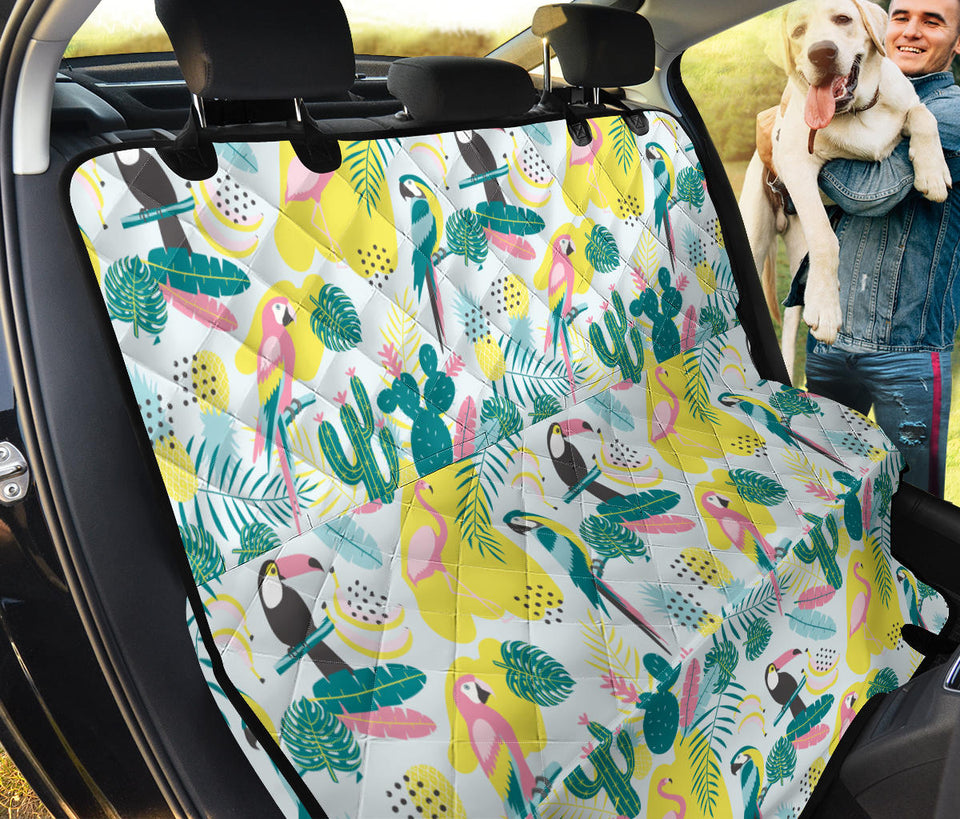 Cute Parrot Toucan Flamingo Cactus Exotic Leaves Pattern Dog Car Seat Covers