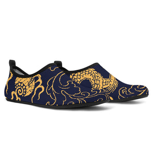 Gold Dragon Pattern Aqua Shoes