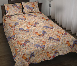 Cute rooster chicken cock floral ornament background Quilt Bed Set