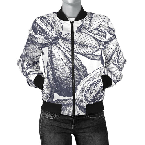Guava Tropical Hand Drawn Pattern Women'S Bomber Jacket