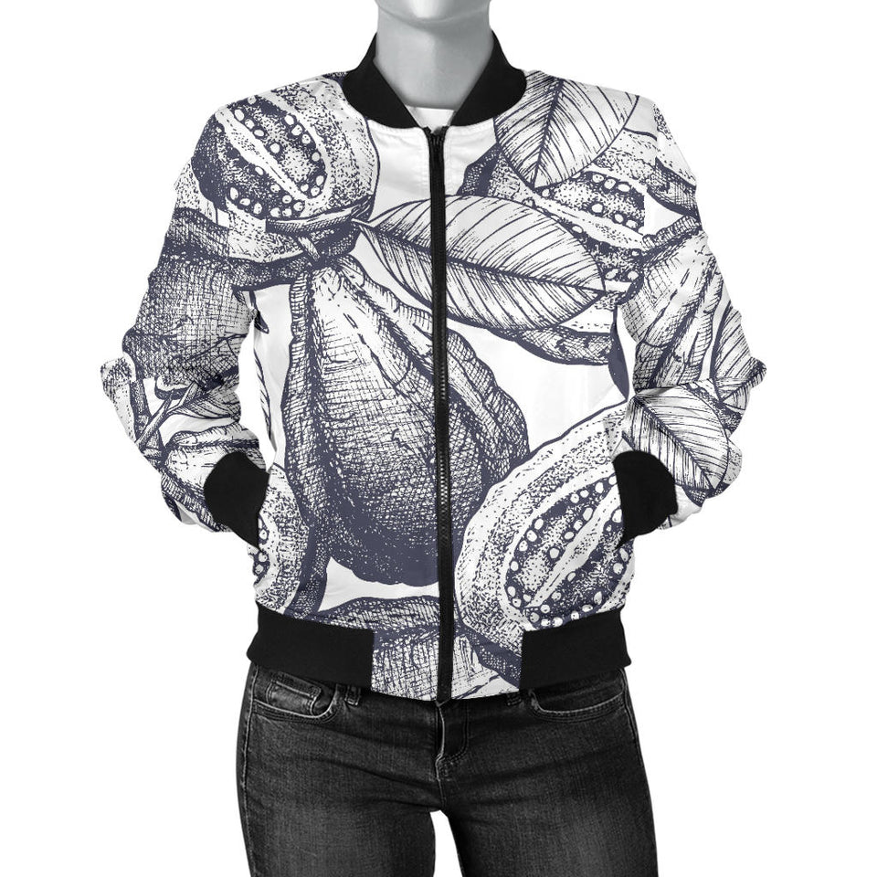 Guava Tropical Hand Drawn Pattern Women'S Bomber Jacket