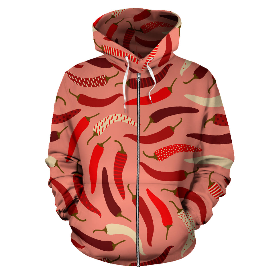 Beautiful Chili Peppers Pattern Zip Up Hoodie