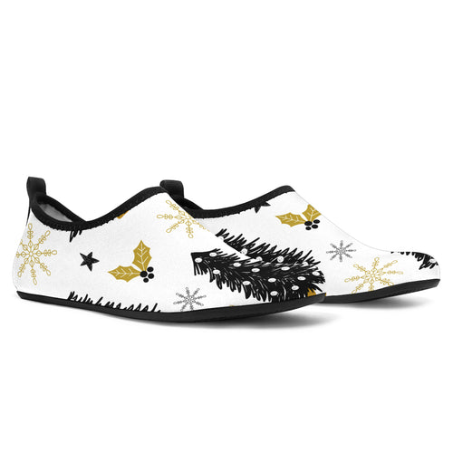 Christmas Tree Holly Snow Star Pattern Aqua Shoes