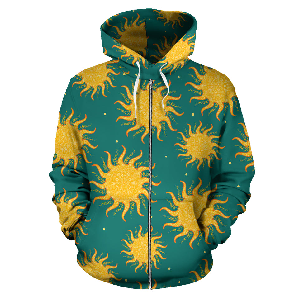 Sun Green Background Zip Up Hoodie