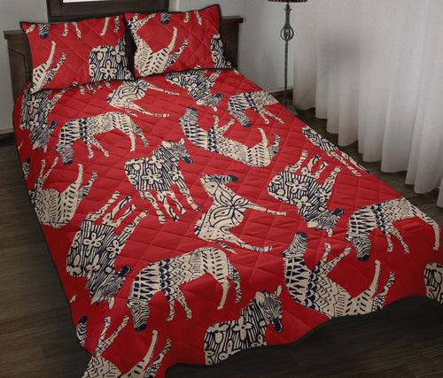 Zebra abstract red background Quilt Bed Set