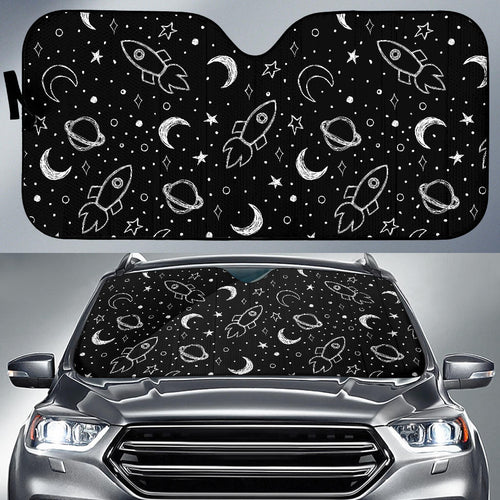 Hand Drawn Space Rocket Star Planet Car Sun Shade