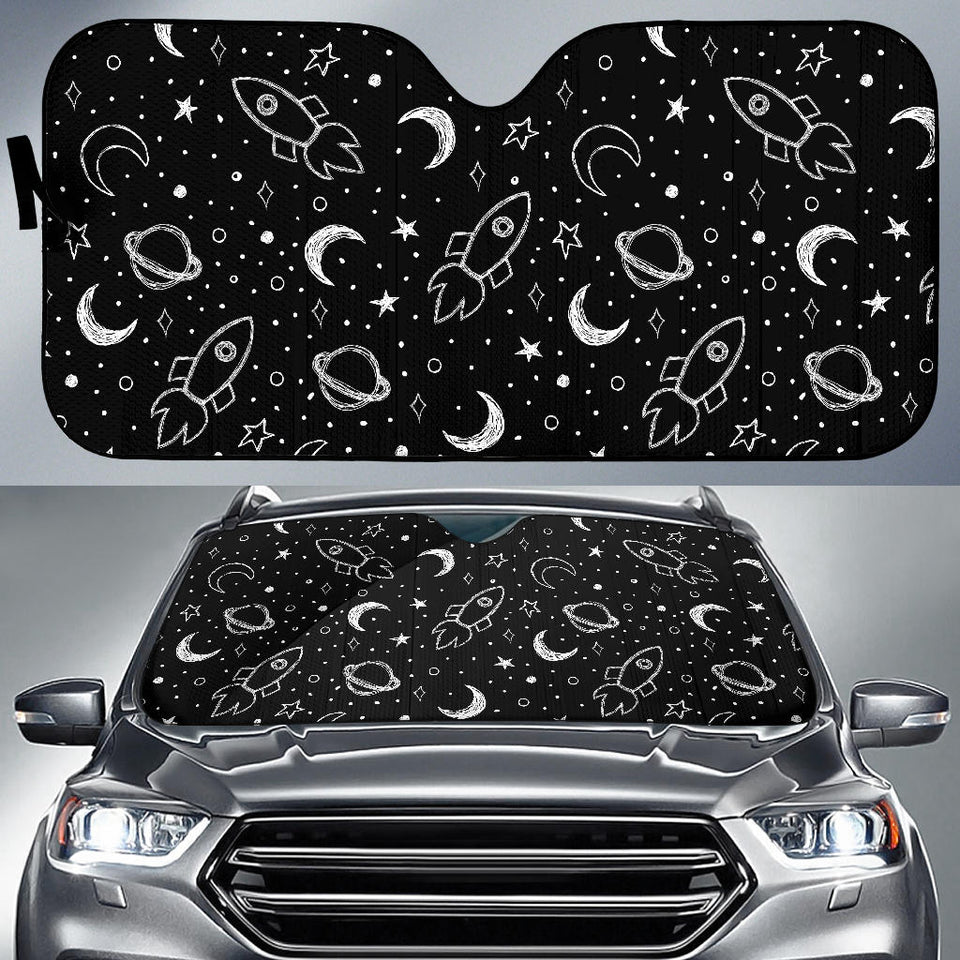 Hand Drawn Space Rocket Star Planet Car Sun Shade