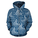 Hand Drawn Sailboat Pattern Zip Up Hoodie