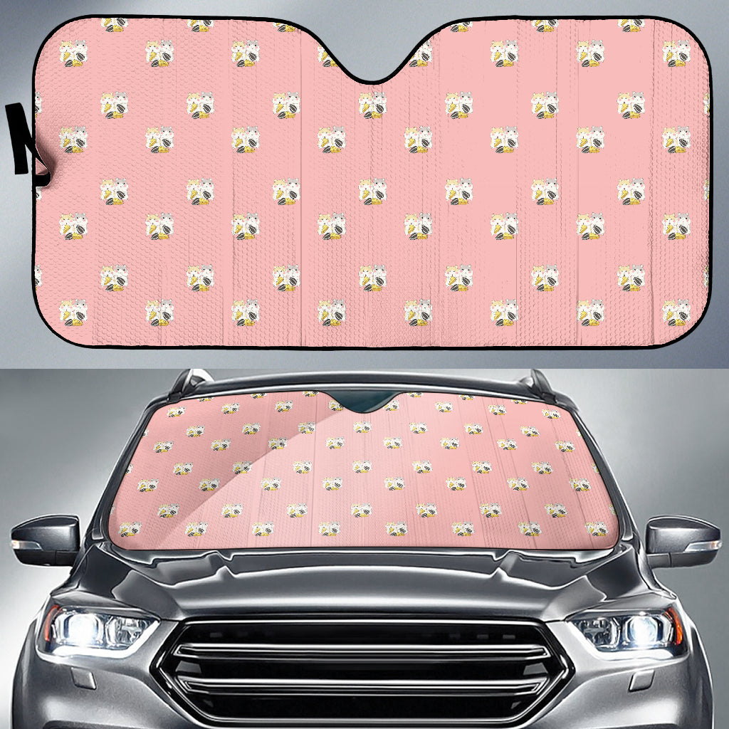 Cute Hamster Cheese Pattern Pink Background Car Sun Shade
