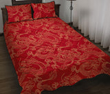Gold dragons red background Quilt Bed Set