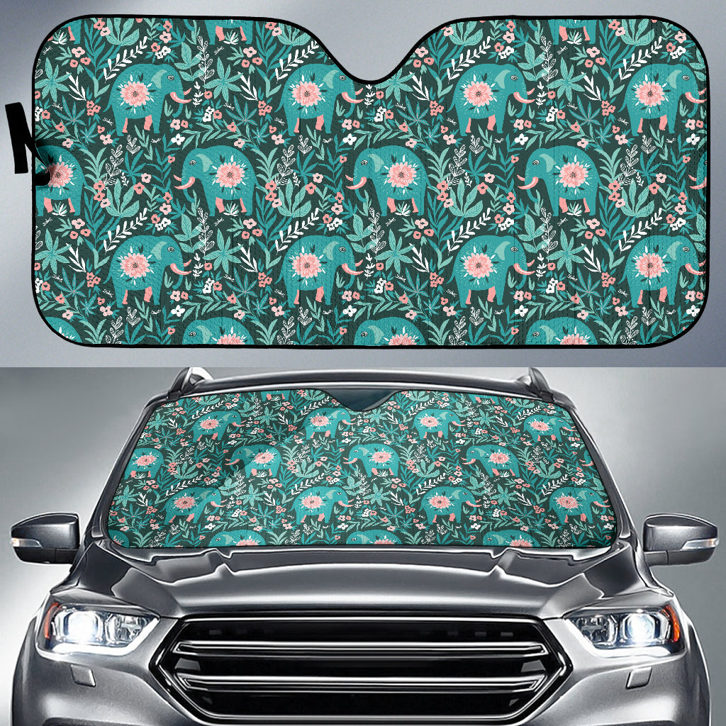 Elephants Jungle Pattern Car Sun Shade