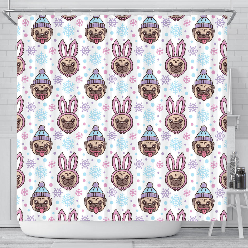 Cute Pug Hat Rabbit Costume Pattern Shower Curtain Fulfilled In US