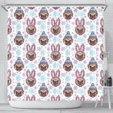 Cute Pug Hat Rabbit Costume Pattern Shower Curtain Fulfilled In US