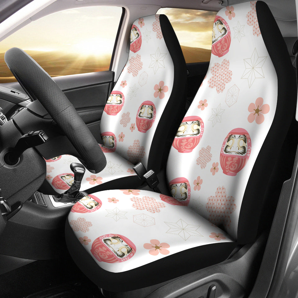Daruma Japanese Wooden Doll Cherry Blossom Flower Pattern Universal Fit Car Seat Covers