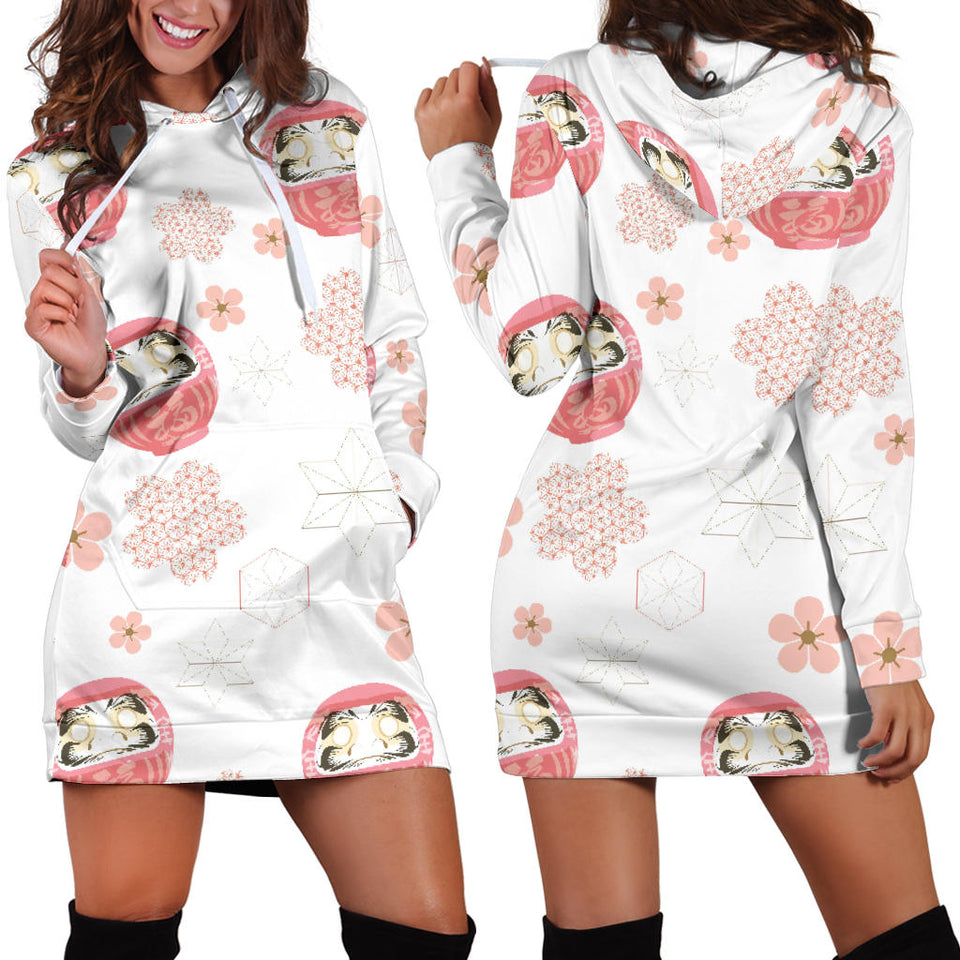 Daruma Japanese Wooden Doll Cherry Blossom Flower Pattern Women'S Hoodie Dress