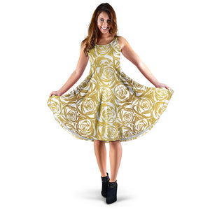 Rose Pattern Print Design 05 Sleeveless Midi Dress