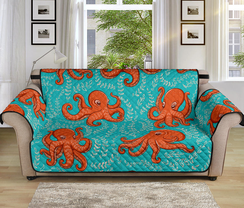 Octopus turquoise background Sofa Cover Protector