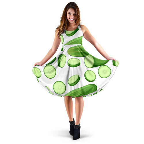 Cucumber Whole Slices Pattern Sleeveless Midi Dress