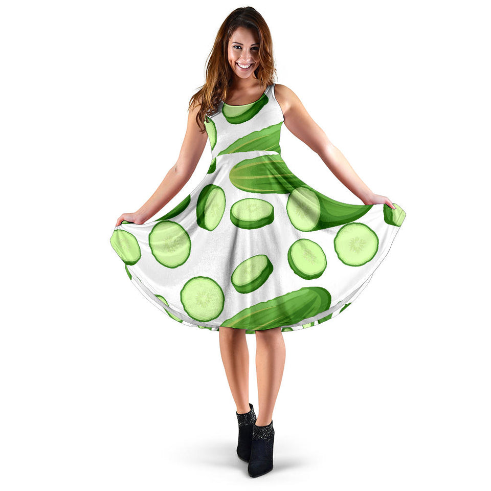 Cucumber Whole Slices Pattern Sleeveless Midi Dress
