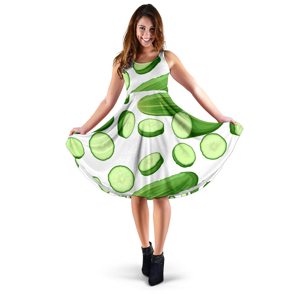 Cucumber Whole Slices Pattern Sleeveless Midi Dress