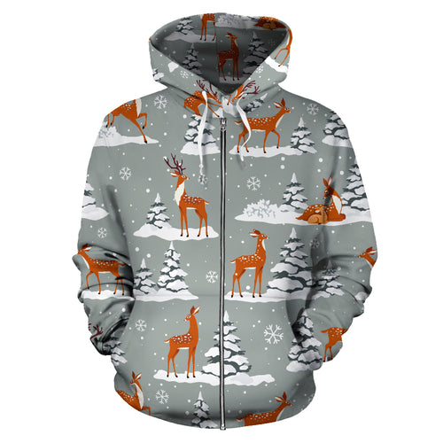 Beautiful Deers Winter Christmas Zip Up Hoodie