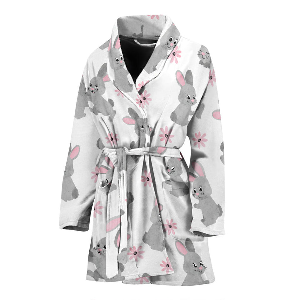 Watercolor Cute Rabbit Pattern Women'S Bathrobe