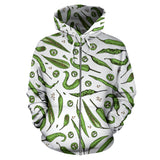 Hand Drawn Sketch Style Green Chili Peppers Pattern Zip Up Hoodie