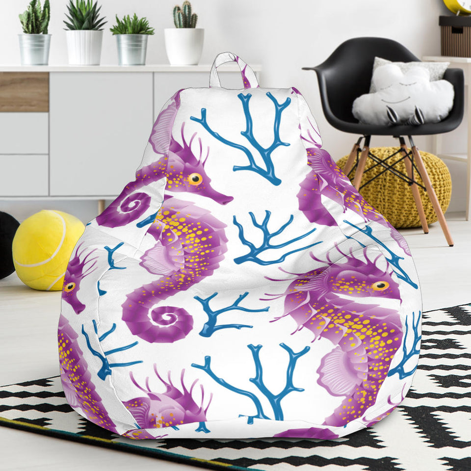 Purple Seahorse Blue Coral Pattern Bean Bag Cover