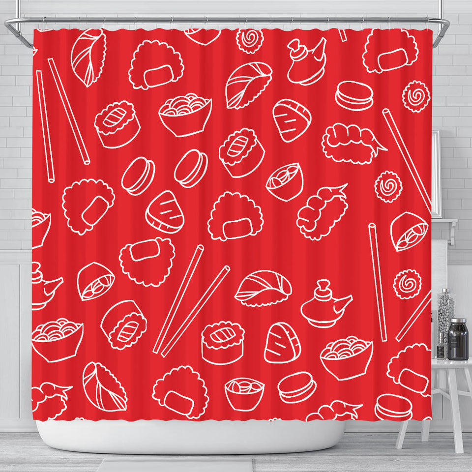 Sushi Pattern Red Background Shower Curtain Fulfilled In US