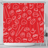 Sushi Pattern Red Background Shower Curtain Fulfilled In US