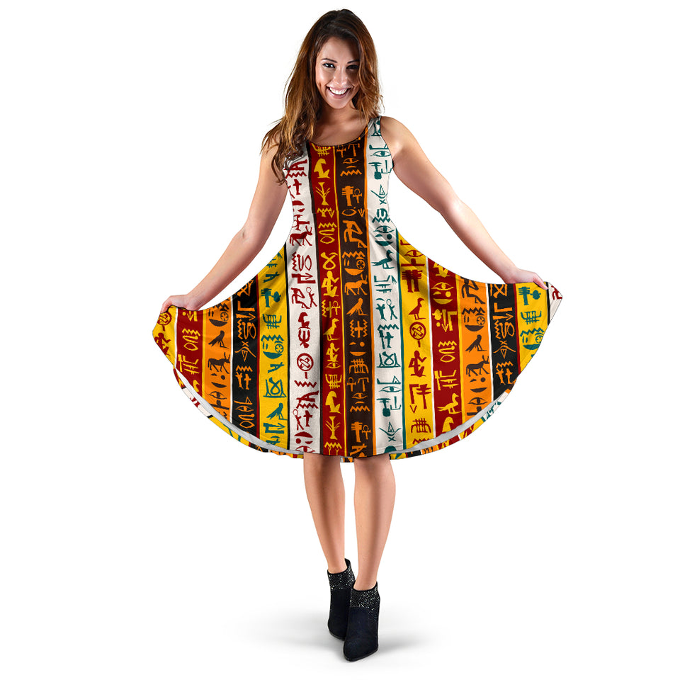 Egypt Hieroglyphics Pattern Print Design 01 Sleeveless Midi Dress