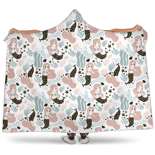 Cute Mermaid Pattern Hooded Blanket