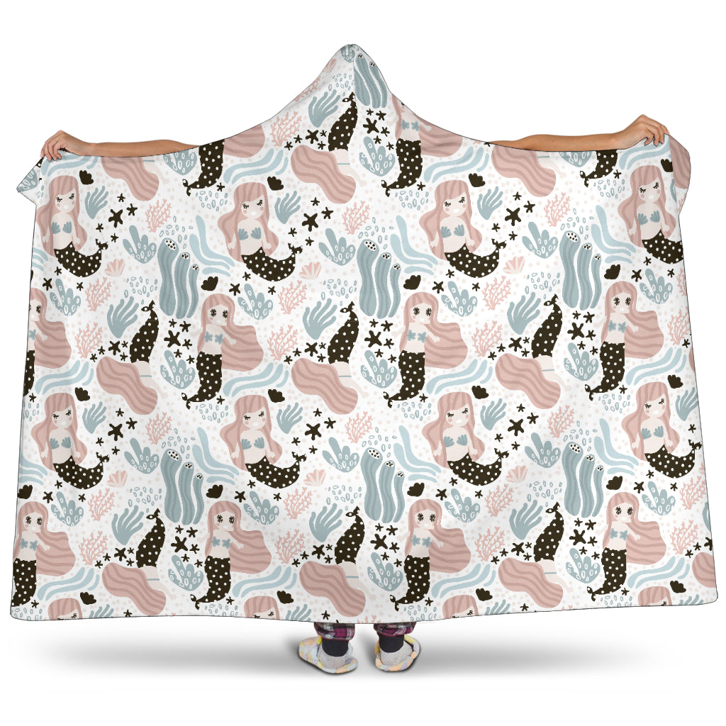 Cute Mermaid Pattern Hooded Blanket