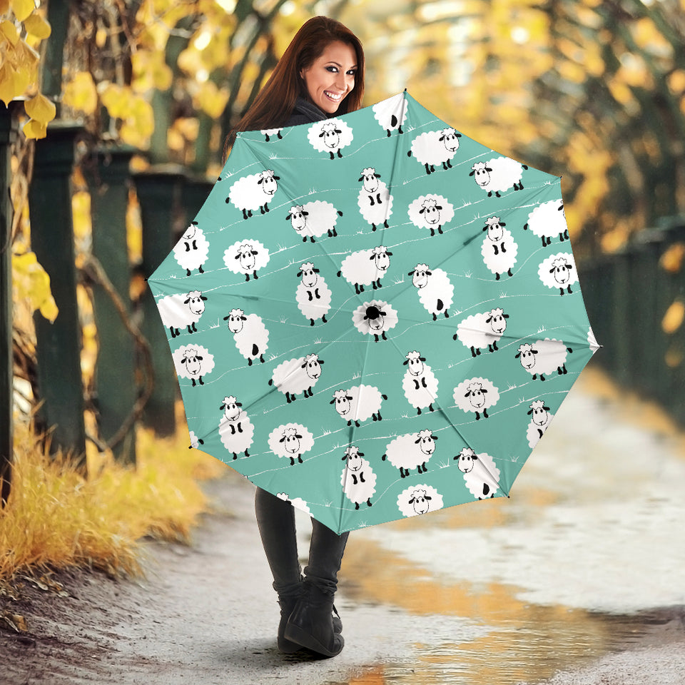 Cute Sheep Green Background Umbrella