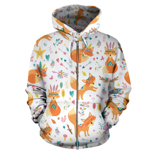 Cute Tribal Fox Pattern Zip Up Hoodie