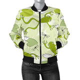 Cute Frog Dragonfly Pattern Women'S Bomber Jacket