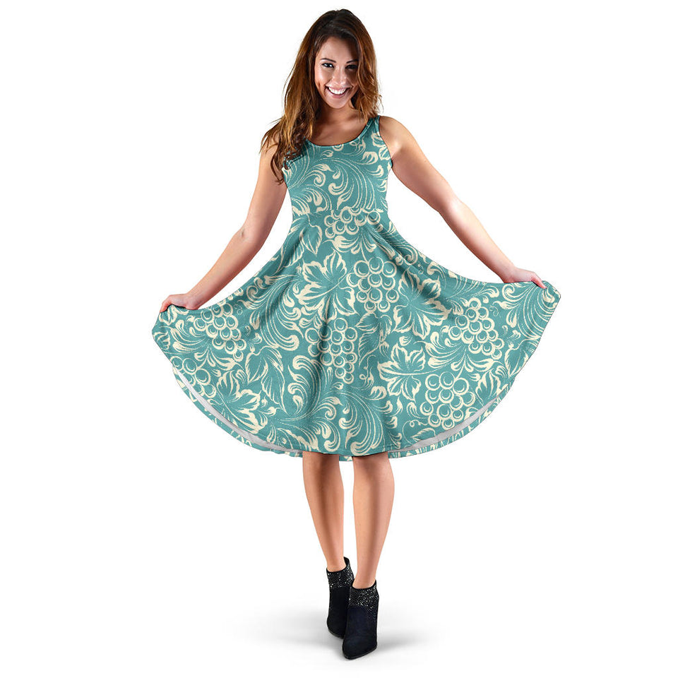 Classic Hand Drawn Grape Pattern Sleeveless Midi Dress
