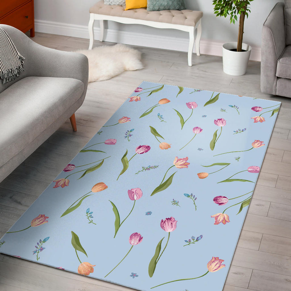 Watercolor Tulips Pattern Area Rug