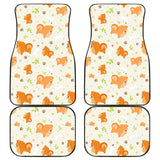 Cute Brown Pomeranian Paw Leave Bone Pattern Front And Back Car Mats