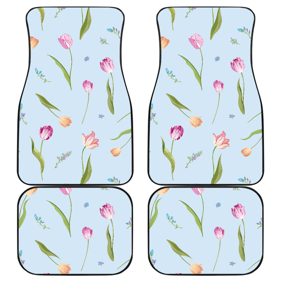 Watercolor Tulips Pattern Front And Back Car Mats