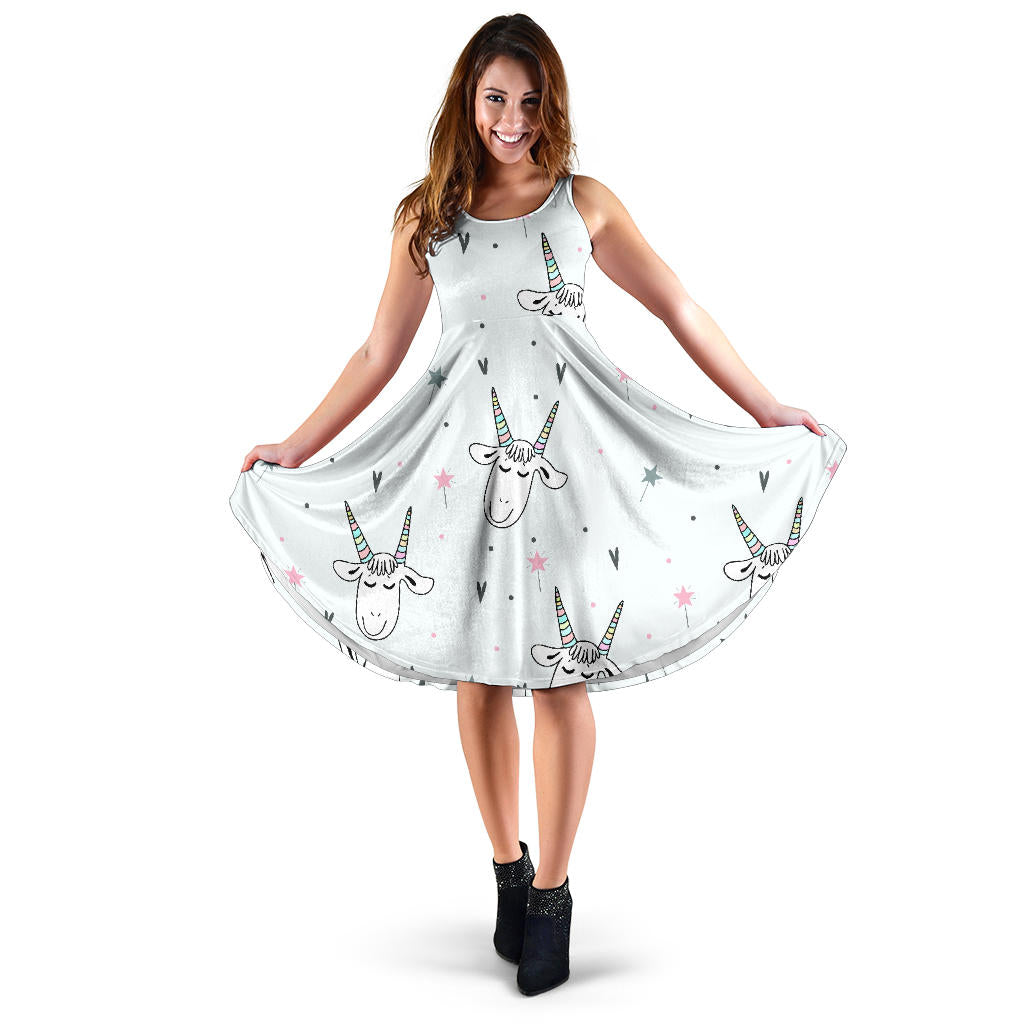 Cute Goat Design Pattern Sleeveless Midi Dress