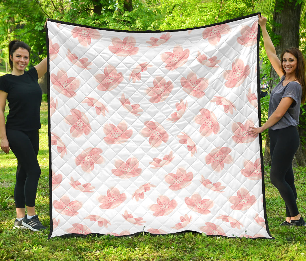 Pink Sakura Cherry Blossom Pattern Premium Quilt