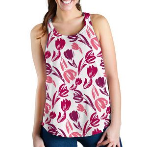 pink sketch tulip pattern Women Racerback Tank Top