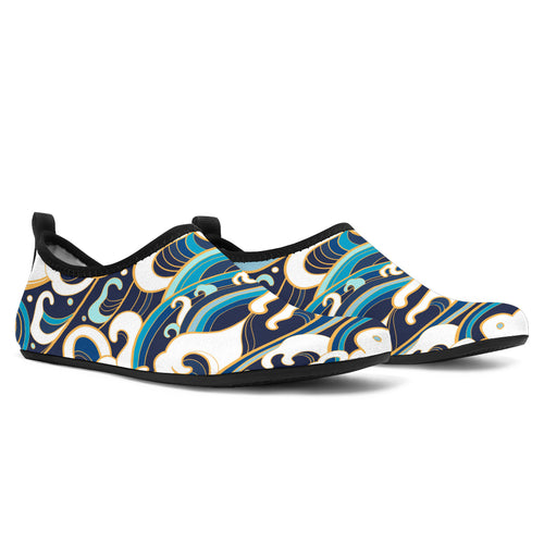 Japanese Wave Pattern Aqua Shoes