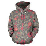 Red Gold Sakura Cherry Blossom Gray Background Zip Up Hoodie