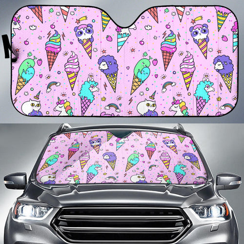 Cute Ice Cream Cone Animal Pattern Car Sun Shade